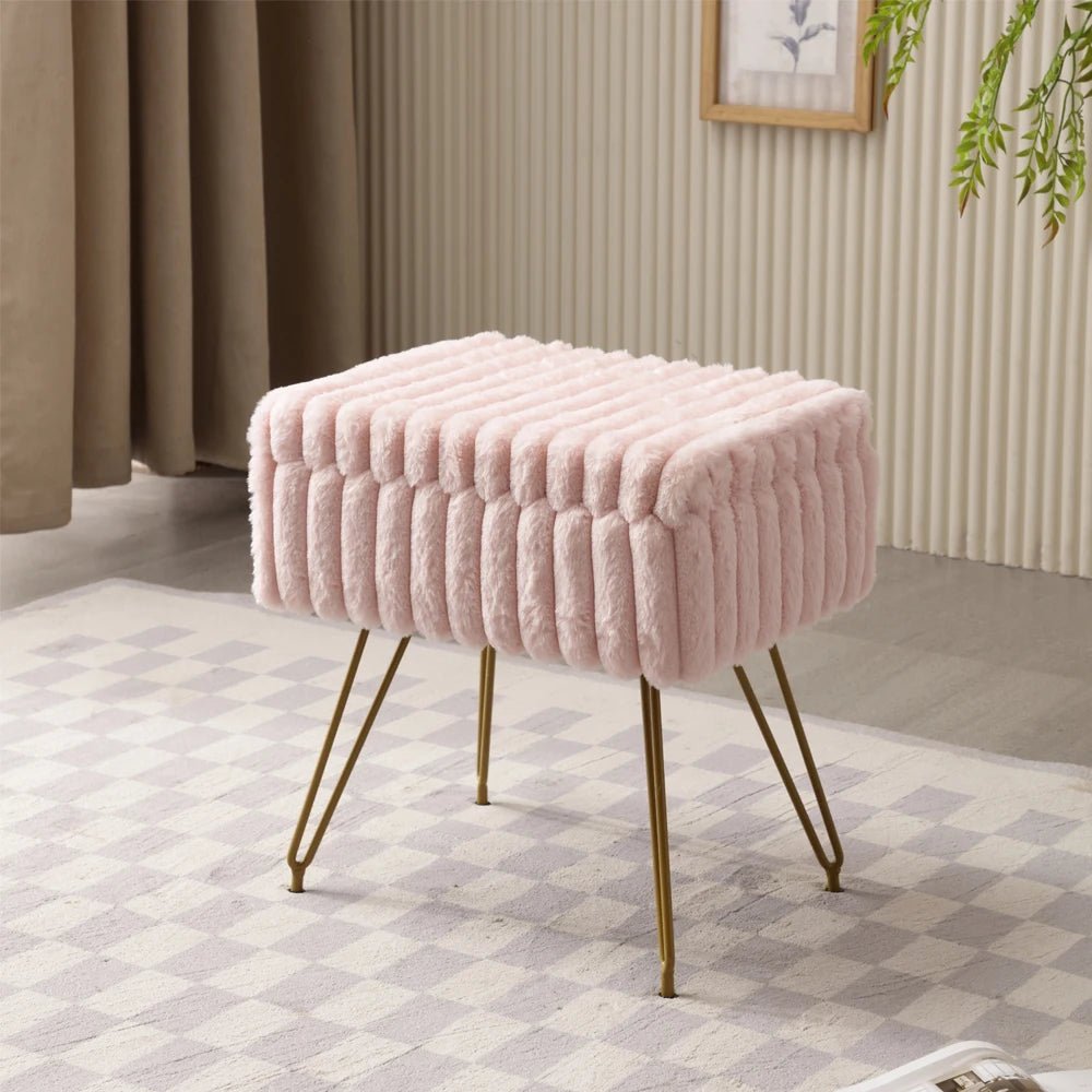 Chic Faux Fur Vanity Stool With Storage - Soft, Comfortable Ottoman Chair For Makeup & Relaxation With Ottoman Chair For Vanity - Smoothy Home