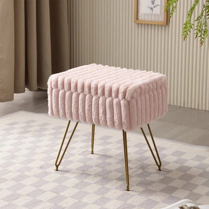 Chic Faux Fur Vanity Stool With Storage - Soft, Comfortable Ottoman Chair For Makeup & Relaxation With Ottoman Chair For Vanity - Smoothy Home