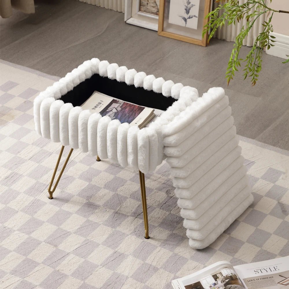 Chic Faux Fur Vanity Stool With Storage - Soft, Comfortable Ottoman Chair For Makeup & Relaxation With Ottoman Chair For Vanity - Smoothy Home
