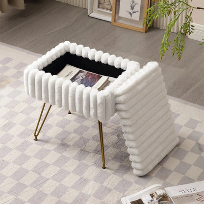 Chic Faux Fur Vanity Stool With Storage - Soft, Comfortable Ottoman Chair For Makeup & Relaxation With Ottoman Chair For Vanity - Smoothy Home