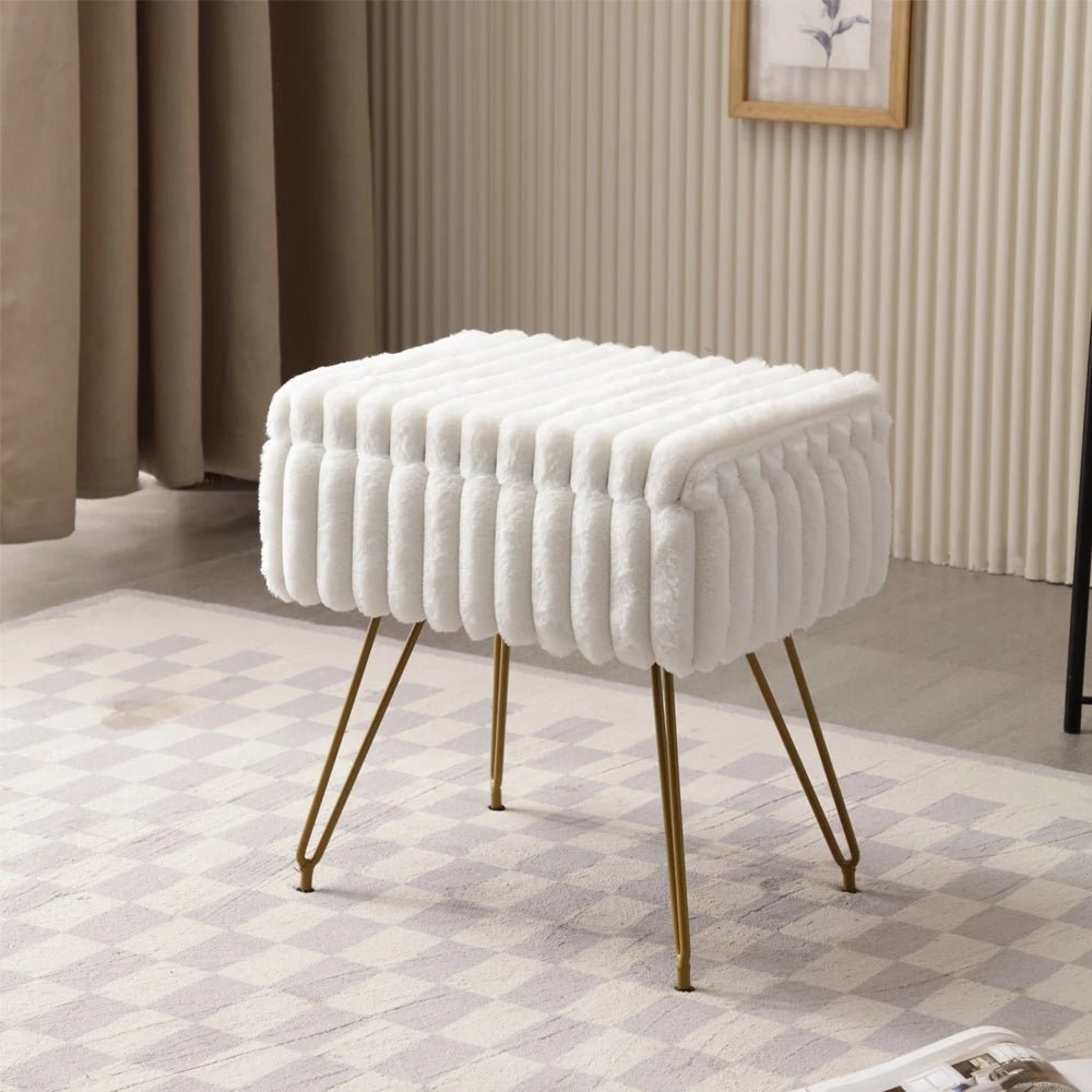 Chic Faux Fur Vanity Stool With Storage - Soft, Comfortable Ottoman Chair For Makeup & Relaxation With Ottoman Chair For Vanity - Smoothy Home