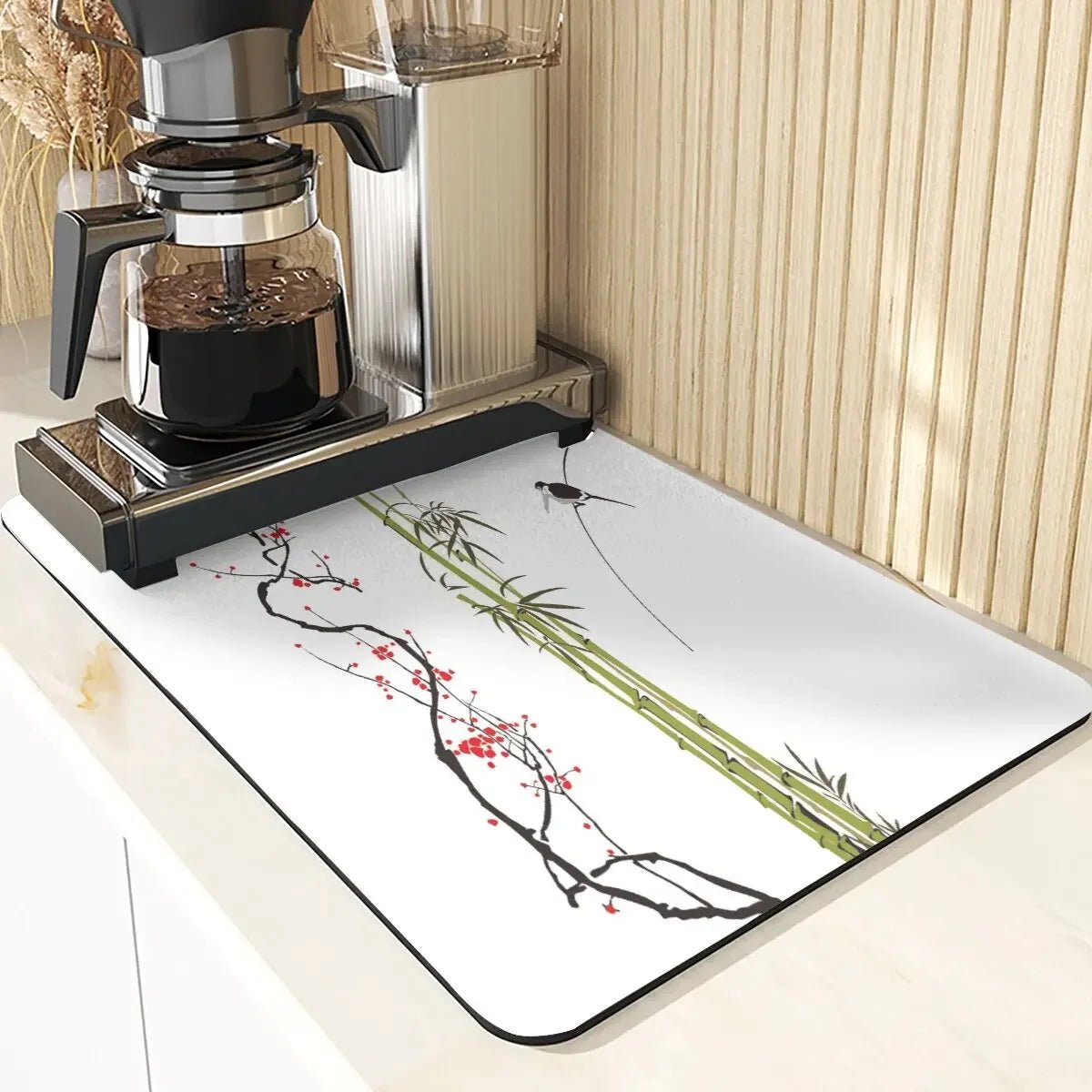 Chinese Style Absorbent Drying Mat For Kitchen Placemats For Table Sink Diatomaceous Earth Mat Plant Pattern Silicone Dish Mats - Smoothy Home