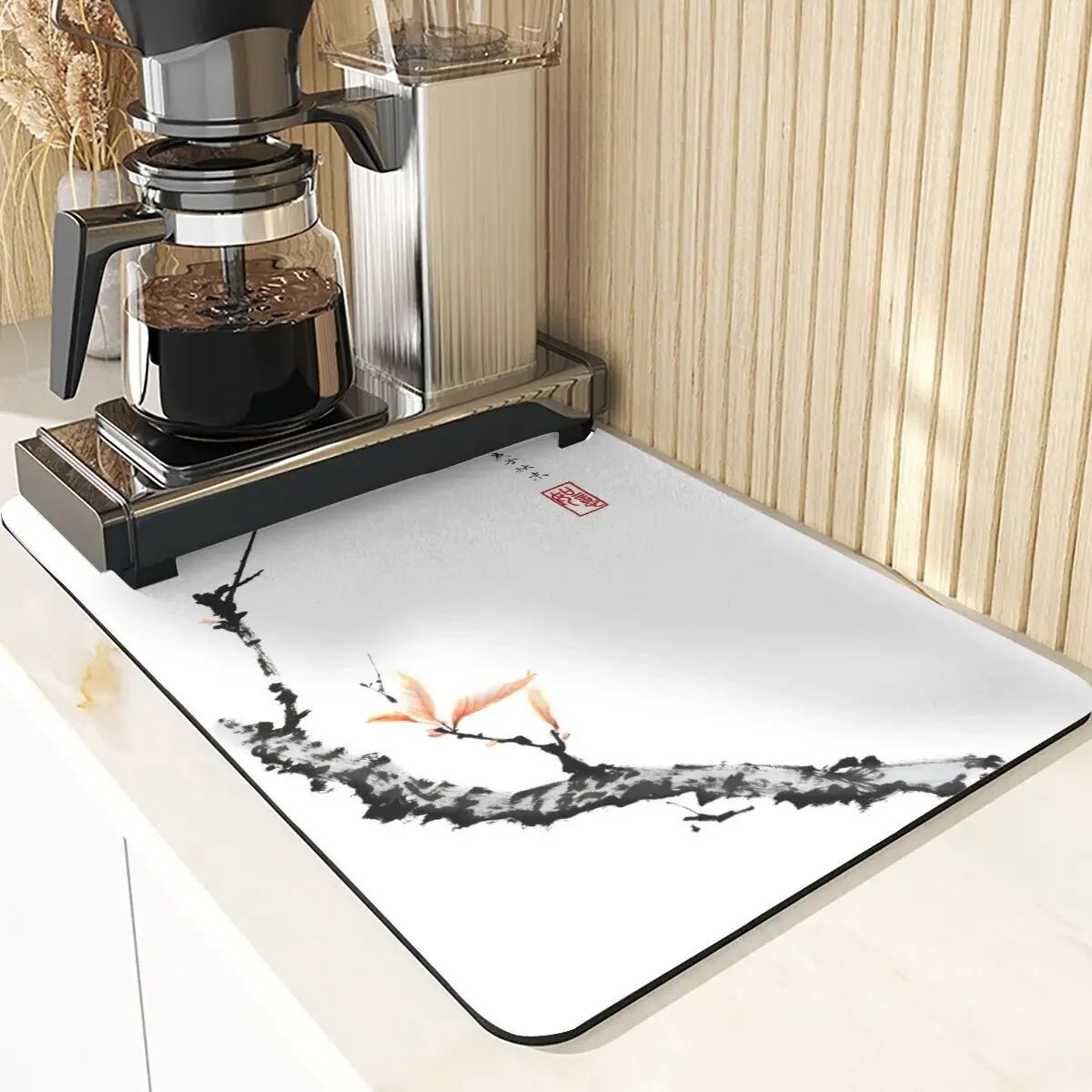 Chinese Style Absorbent Drying Mat For Kitchen Placemats For Table Sink Diatomaceous Earth Mat Plant Pattern Silicone Dish Mats - Smoothy Home