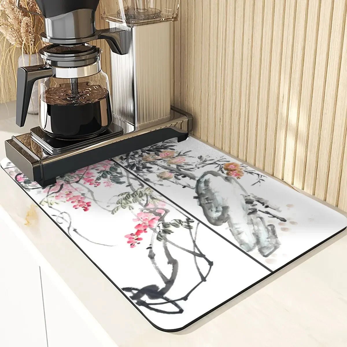 Chinese Style Absorbent Drying Mat For Kitchen Placemats For Table Sink Diatomaceous Earth Mat Plant Pattern Silicone Dish Mats - Smoothy Home