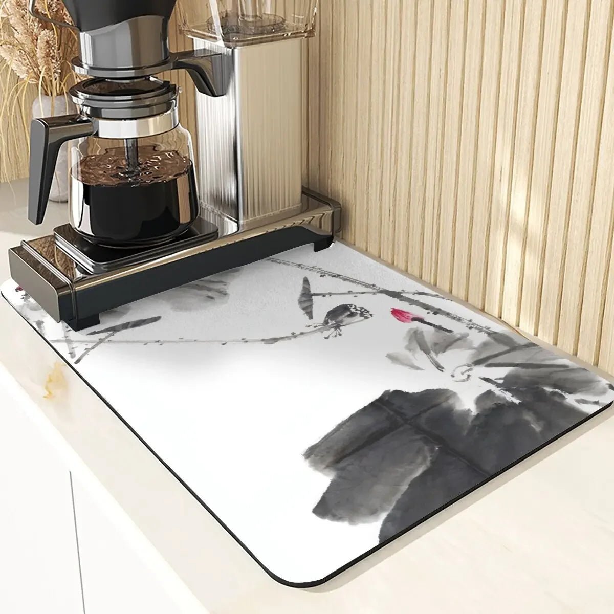 Chinese Style Absorbent Drying Mat For Kitchen Placemats For Table Sink Diatomaceous Earth Mat Plant Pattern Silicone Dish Mats - Smoothy Home