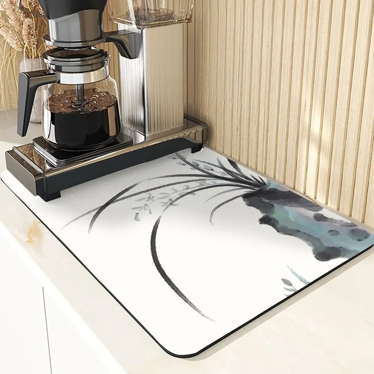 Chinese Style Absorbent Drying Mat For Kitchen Placemats For Table Sink Diatomaceous Earth Mat Plant Pattern Silicone Dish Mats - Smoothy Home