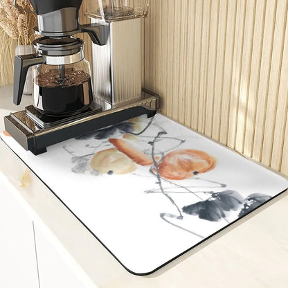 Chinese Style Absorbent Drying Mat For Kitchen Placemats For Table Sink Diatomaceous Earth Mat Plant Pattern Silicone Dish Mats - Smoothy Home