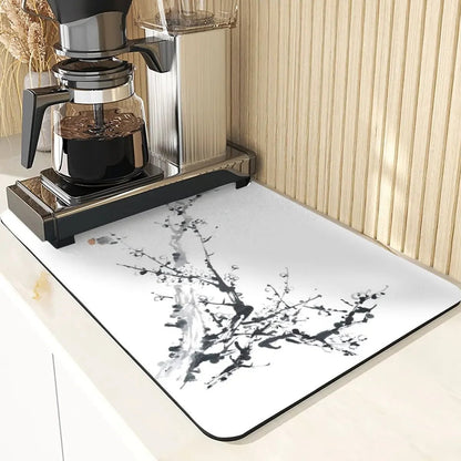 Chinese Style Absorbent Drying Mat For Kitchen Placemats For Table Sink Diatomaceous Earth Mat Plant Pattern Silicone Dish Mats - Smoothy Home