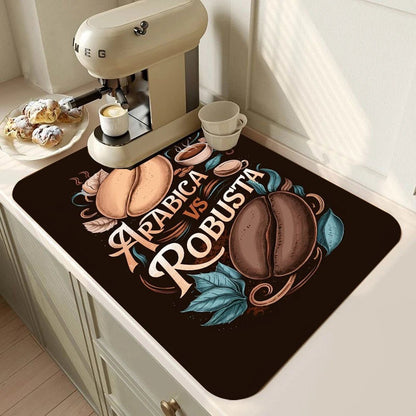 Coffee Bar Mat Rubber Dish Drying Mat For Kitchen Counter for Home Bar Kitchen Mat Coffee Bar Decorative Coffee Dish Drying Pad - Smoothy Home