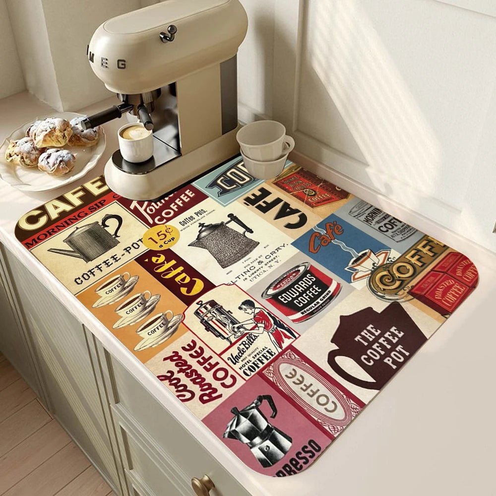 Coffee Bar Mat Rubber Dish Drying Mat For Kitchen Counter for Home Bar Kitchen Mat Coffee Bar Decorative Coffee Dish Drying Pad - Smoothy Home