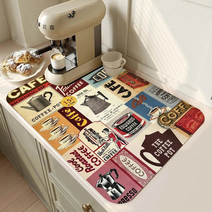Coffee Bar Mat Rubber Dish Drying Mat For Kitchen Counter for Home Bar Kitchen Mat Coffee Bar Decorative Coffee Dish Drying Pad - Smoothy Home