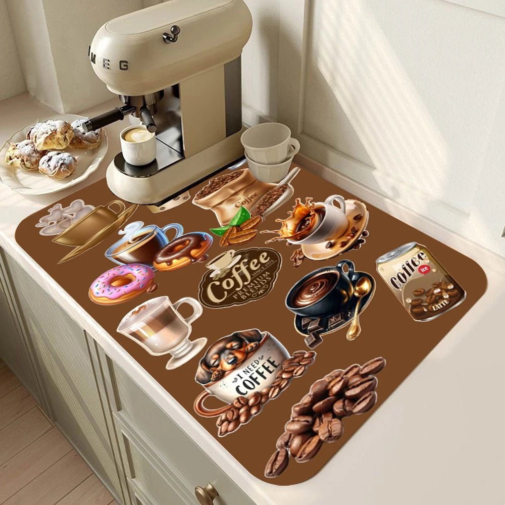Coffee Bar Mat Rubber Dish Drying Mat For Kitchen Counter for Home Bar Kitchen Mat Coffee Bar Decorative Coffee Dish Drying Pad - Smoothy Home