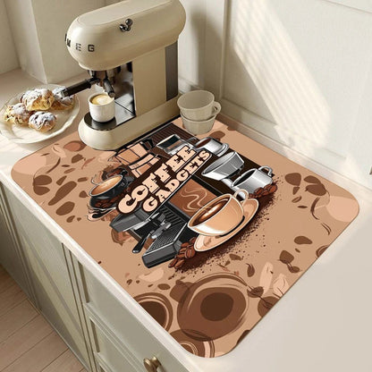 Coffee Bar Mat Rubber Dish Drying Mat For Kitchen Counter for Home Bar Kitchen Mat Coffee Bar Decorative Coffee Dish Drying Pad - Smoothy Home