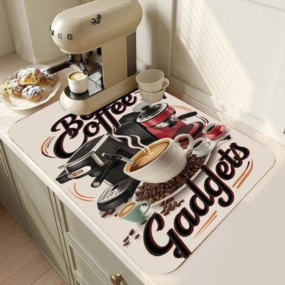 Coffee Bar Mat Rubber Dish Drying Mat For Kitchen Counter for Home Bar Kitchen Mat Coffee Bar Decorative Coffee Dish Drying Pad - Smoothy Home