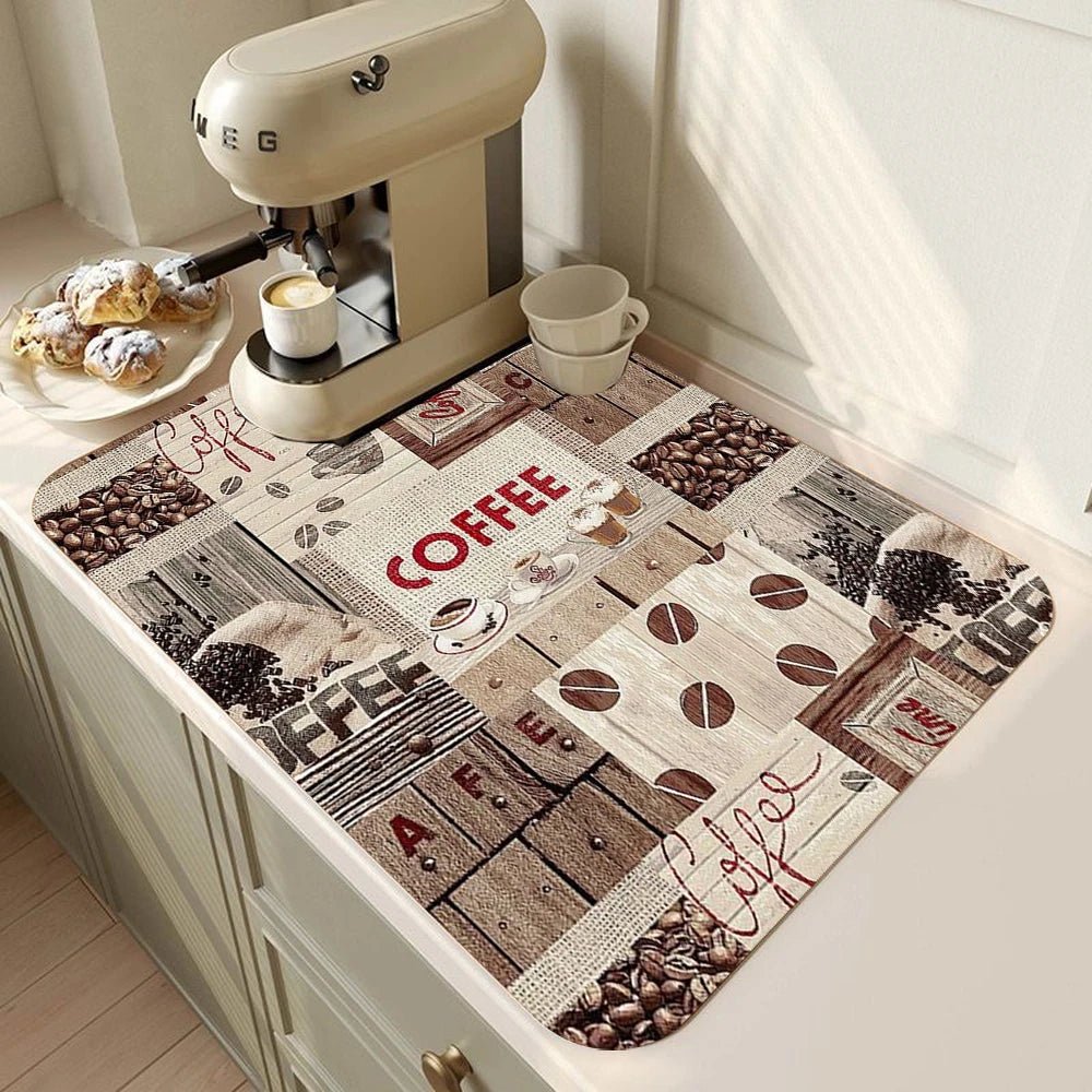 Coffee Bar Mat Rubber Dish Drying Mat For Kitchen Counter for Home Bar Kitchen Mat Coffee Bar Decorative Coffee Dish Drying Pad - Smoothy Home