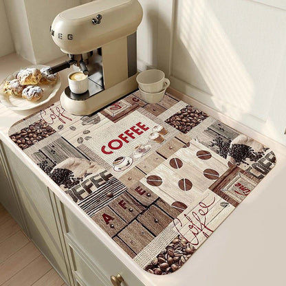 Coffee Bar Mat Rubber Dish Drying Mat For Kitchen Counter for Home Bar Kitchen Mat Coffee Bar Decorative Coffee Dish Drying Pad - Smoothy Home