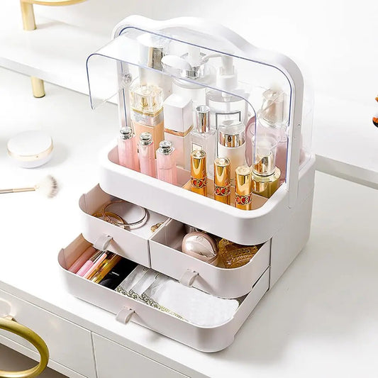 Cosmetic Organizer Countertop Organizer For Dresser With Lid And Drawer Countertop Waterproof And Dustproof Skin Care Organizer - Smoothy Home