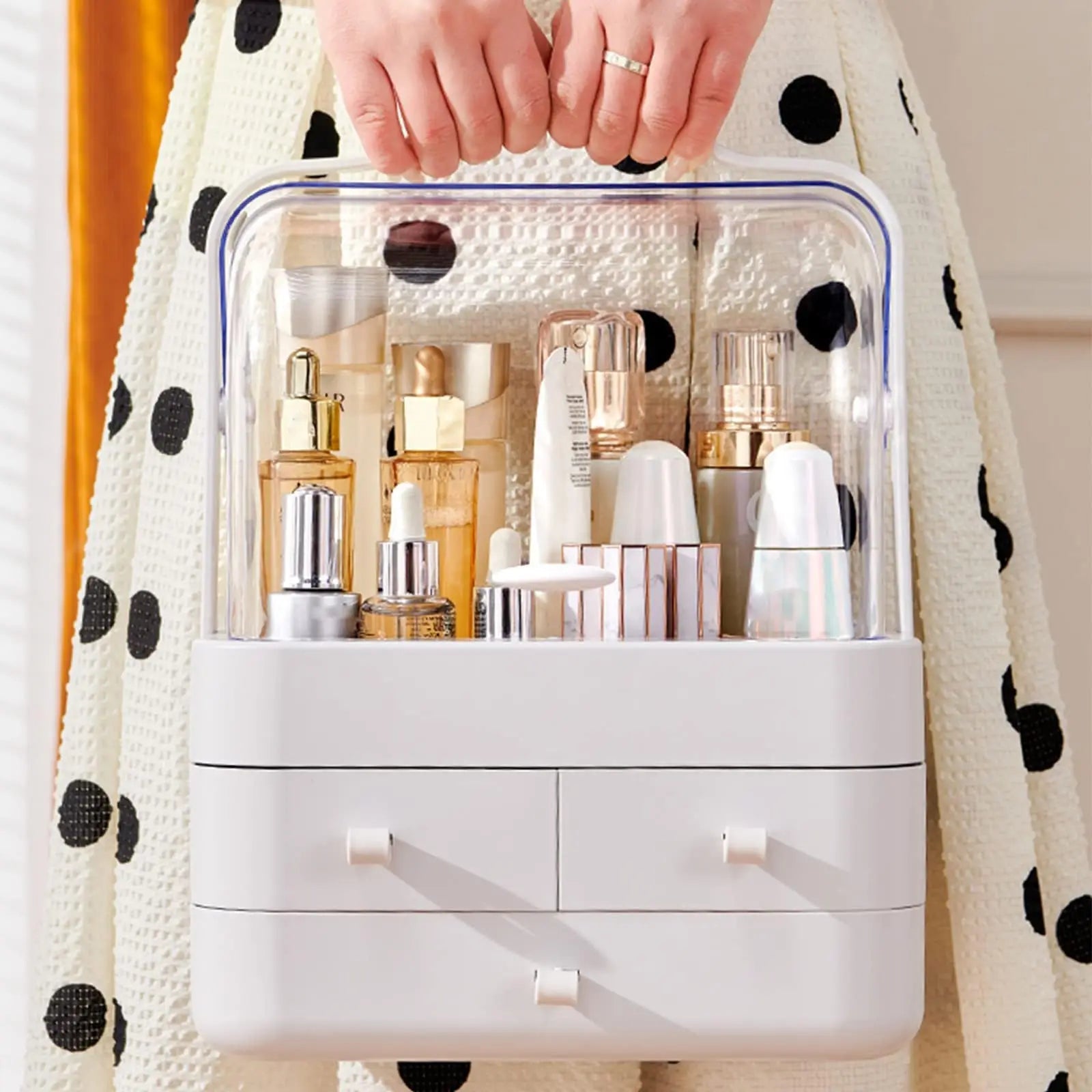 Cosmetic Organizer Countertop Organizer For Dresser With Lid And Drawer Countertop Waterproof And Dustproof Skin Care Organizer - Smoothy Home