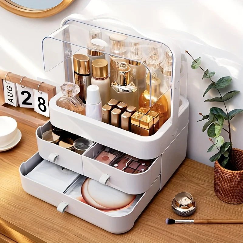 Cosmetic Organizer Countertop Organizer For Dresser With Lid And Drawer Countertop Waterproof And Dustproof Skin Care Organizer - Smoothy Home