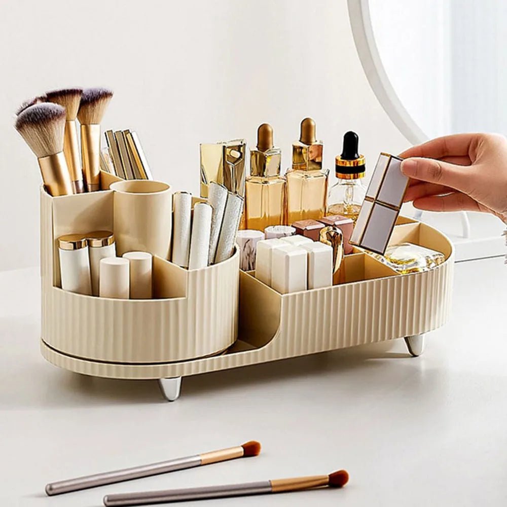 Cosmetic Storage Rack with Rotating Base and Divided Compartments for Cosmetic Storage Box, for Lipstick, Skin Care Storage Box - Smoothy Home