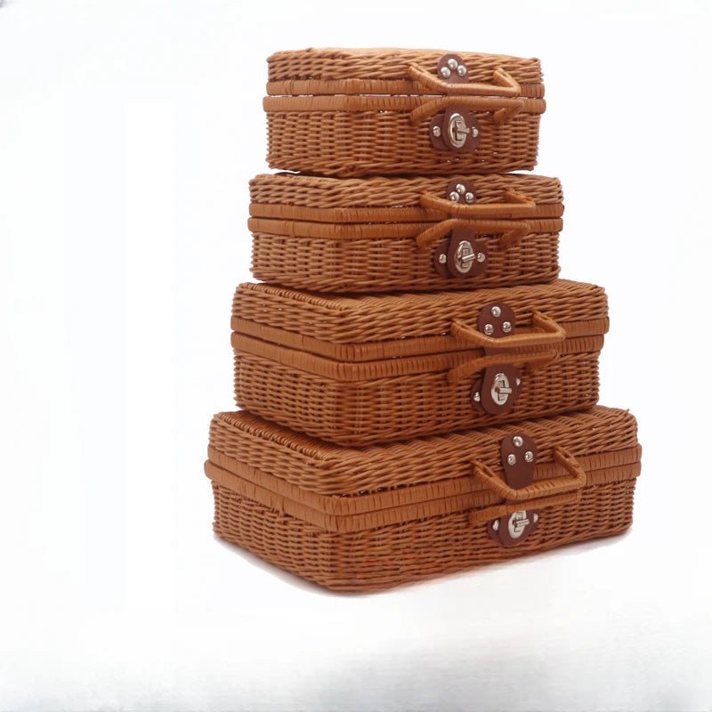 Cosmetics Sorting and Storage Box Woven Handbag Wedding Gift Box Accompanying Hand Gift Box Rattan Woven Storage Basket - Smoothy Home