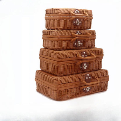 Cosmetics Sorting and Storage Box Woven Handbag Wedding Gift Box Accompanying Hand Gift Box Rattan Woven Storage Basket - Smoothy Home