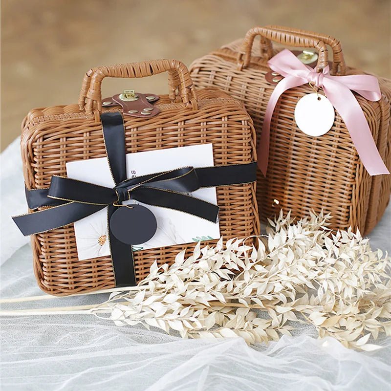 Cosmetics Sorting and Storage Box Woven Handbag Wedding Gift Box Accompanying Hand Gift Box Rattan Woven Storage Basket - Smoothy Home