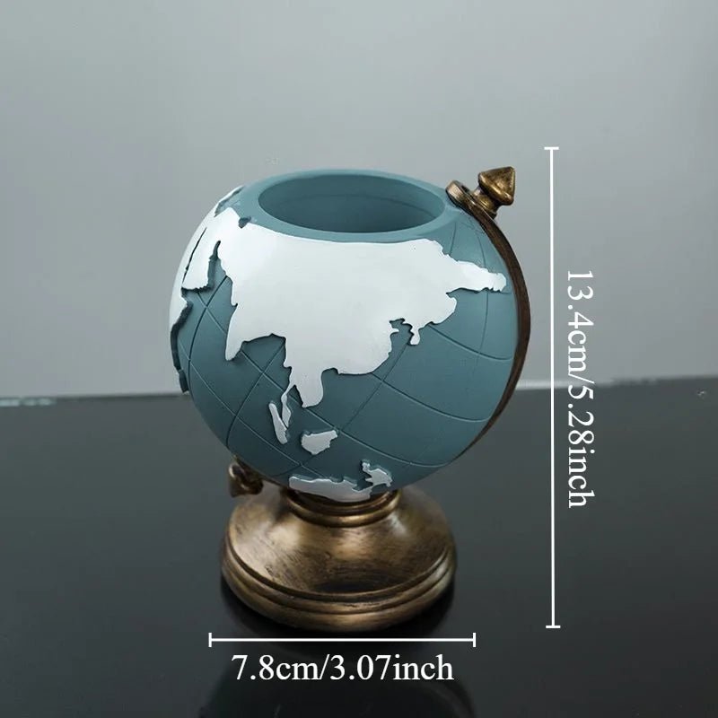 Creative Globe Pen Holder Resin Desk Organizer for Office and Home Decor Unique Geographic Pen and Pencil Storage - Smoothy Home