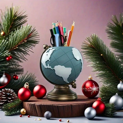Creative Globe Pen Holder Resin Desk Organizer for Office and Home Decor Unique Geographic Pen and Pencil Storage - Smoothy Home