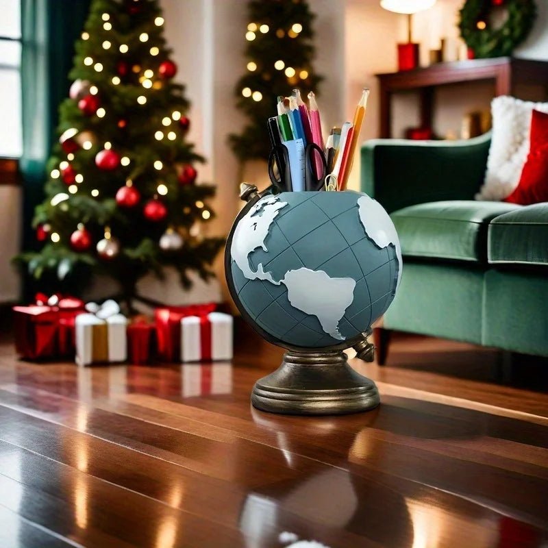 Creative Globe Pen Holder Resin Desk Organizer for Office and Home Decor Unique Geographic Pen and Pencil Storage - Smoothy Home