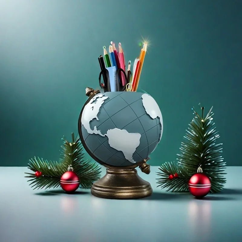 Creative Globe Pen Holder Resin Desk Organizer for Office and Home Decor Unique Geographic Pen and Pencil Storage - Smoothy Home