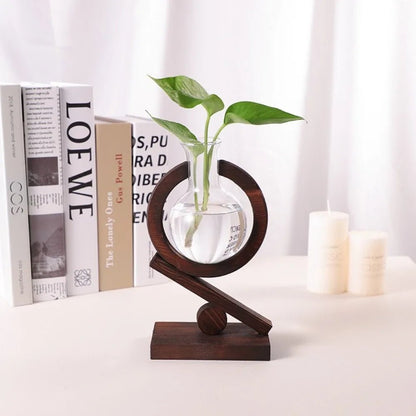 Creative Hydroponic Plants Transparent Glass Wooden Frame Vase Green Ivy Plant Simple Desktop Modern Decoration Ornament - Smoothy Home