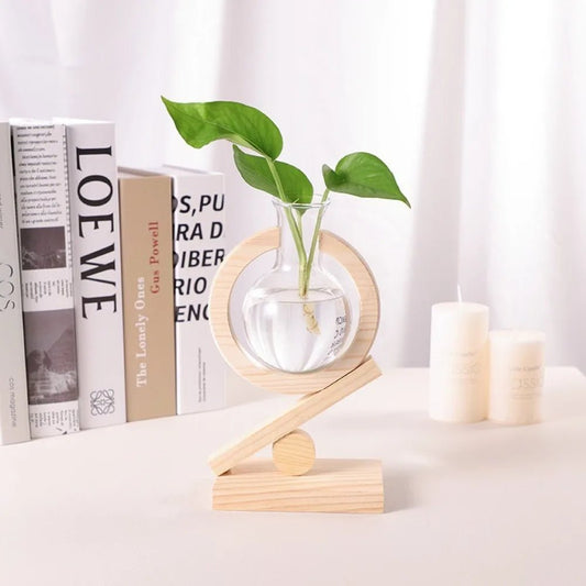 Creative Hydroponic Plants Transparent Glass Wooden Frame Vase Green Ivy Plant Simple Desktop Modern Decoration Ornament - Smoothy Home