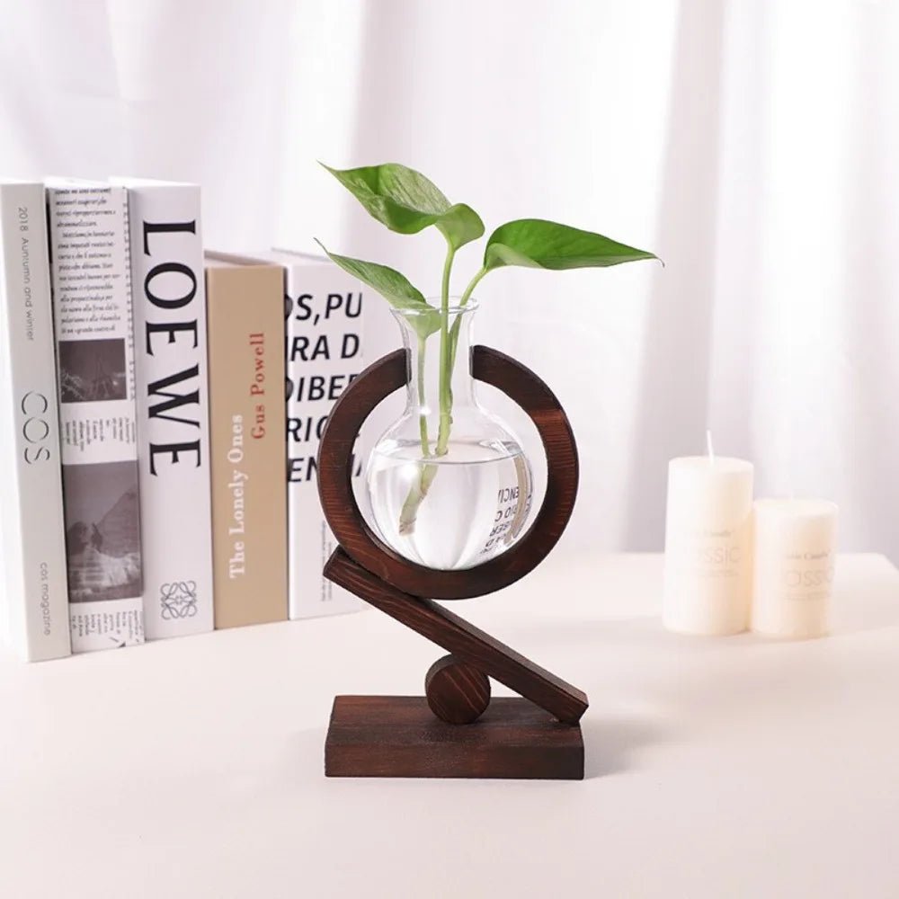Creative Hydroponic Plants Transparent Glass Wooden Frame Vase Green Ivy Plant Simple Desktop Modern Decoration Ornament - Smoothy Home