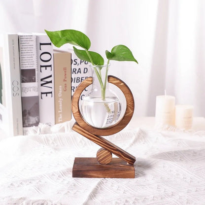 Creative Hydroponic Plants Transparent Glass Wooden Frame Vase Green Ivy Plant Simple Desktop Modern Decoration Ornament - Smoothy Home