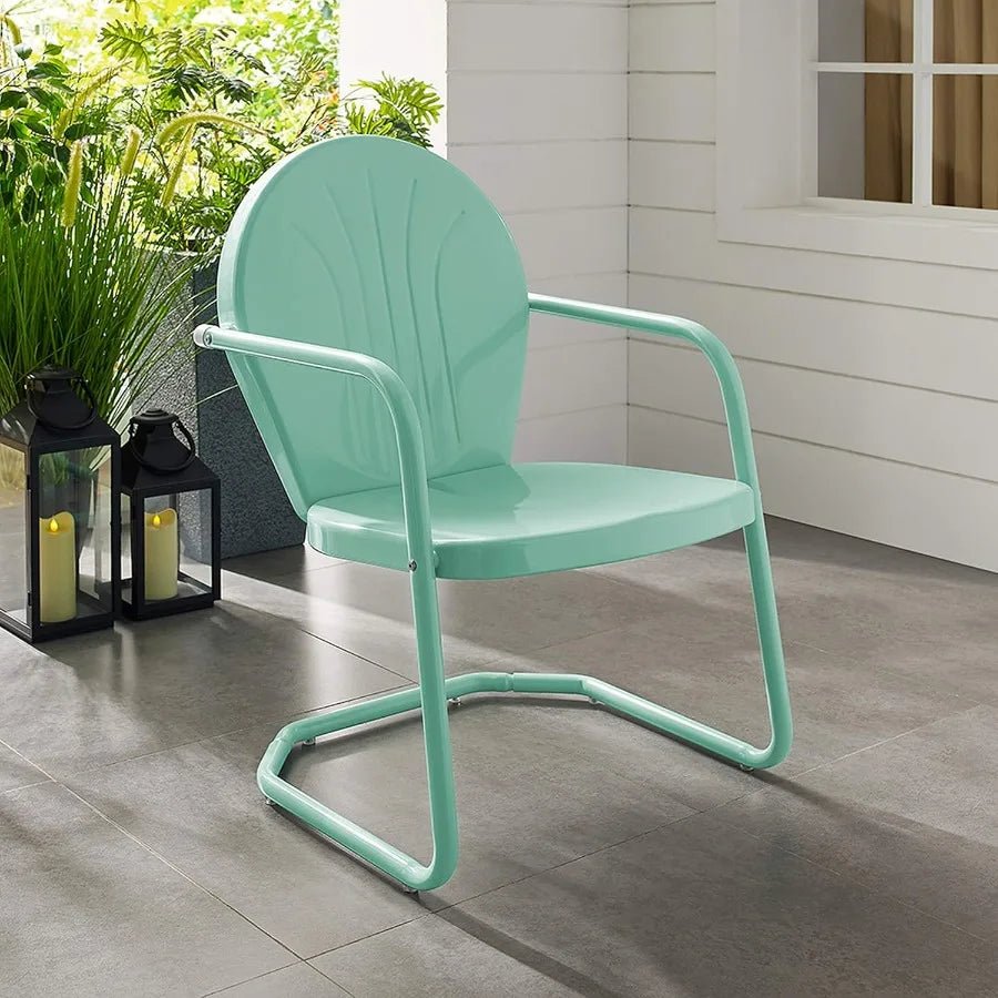 Crosley Furniture Griffith Outdoor Chair, Retro Metal Patio Chairs for Dining, Porch, Deck, Balcony, Aqua - Smoothy Home