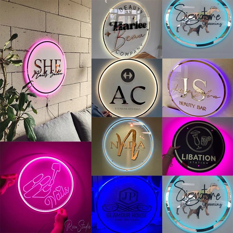 Custom Acrylic Business Logo Neon Lights Wall Personalised Sign Business Office Logo Beauty Salon Plaques Hair Studio 3D Sign - Smoothy Home