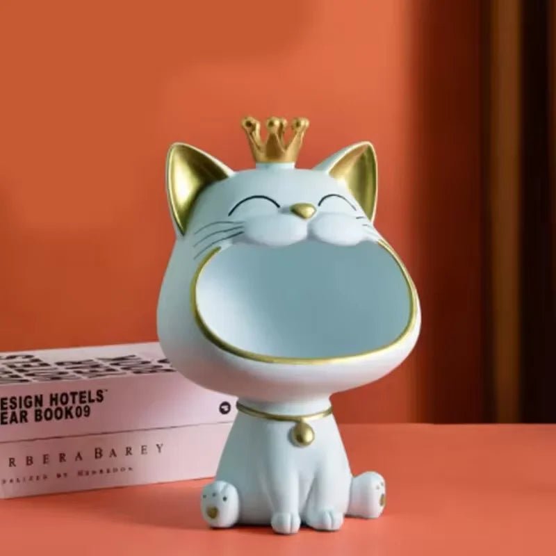 Cute Big-Mouthed Crown Cat Resin Storage Sculpture, Multifunctional Key Holder, Perfect Housewarming Gift - Smoothy Home