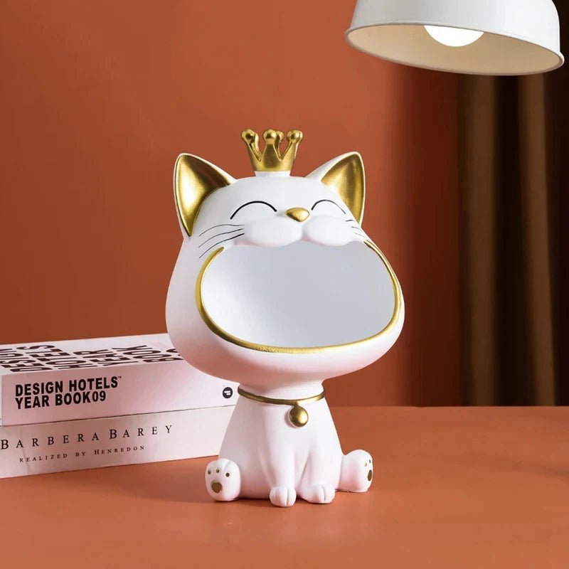 Cute Big-Mouthed Crown Cat Resin Storage Sculpture, Multifunctional Key Holder, Perfect Housewarming Gift - Smoothy Home
