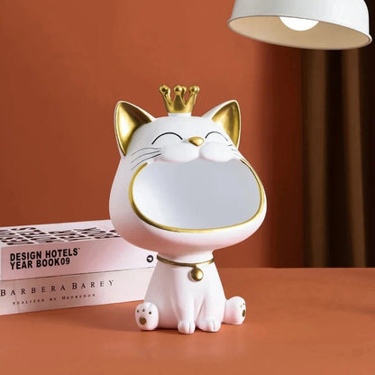 Cute Big-Mouthed Crown Cat Resin Storage Sculpture, Multifunctional Key Holder, Perfect Housewarming Gift - Smoothy Home