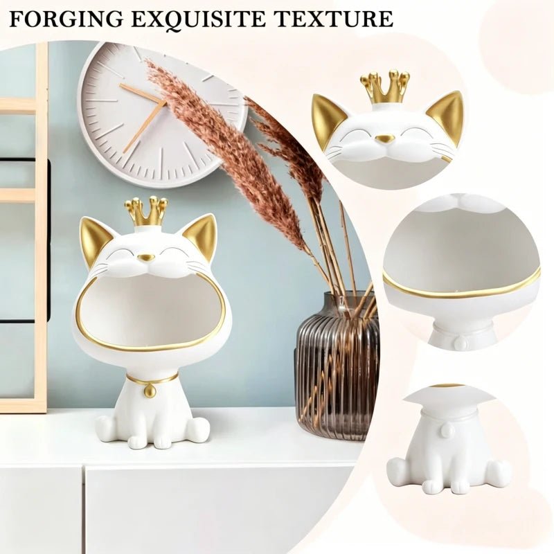 Cute Big-Mouthed Crown Cat Resin Storage Sculpture, Multifunctional Key Holder, Perfect Housewarming Gift - Smoothy Home
