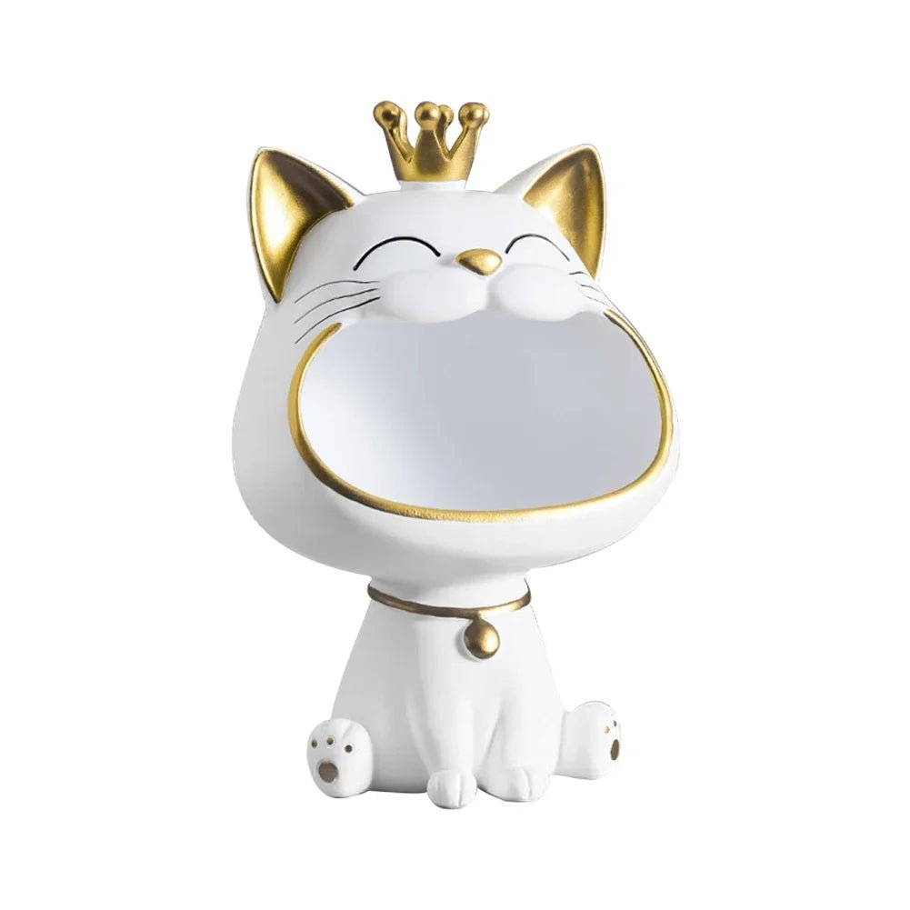 Cute Big-Mouthed Crown Cat Resin Storage Sculpture, Multifunctional Key Holder, Perfect Housewarming Gift - Smoothy Home