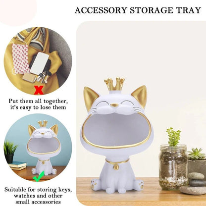 Cute Big-Mouthed Crown Cat Resin Storage Sculpture, Multifunctional Key Holder, Perfect Housewarming Gift - Smoothy Home