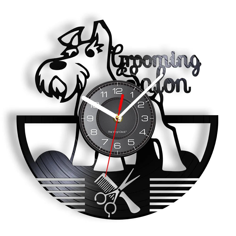 Dog Grooming Salon Vinyl Record Wall Clock Home Art Decor Scottish Terrier Puppy Dog Craft Wall Watch For Pet Shop Groomer Gift - Smoothy Home