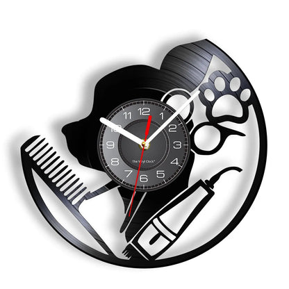 Dog Grooming Salon Vinyl Record Wall Clock Home Art Decor Scottish Terrier Puppy Dog Craft Wall Watch For Pet Shop Groomer Gift - Smoothy Home