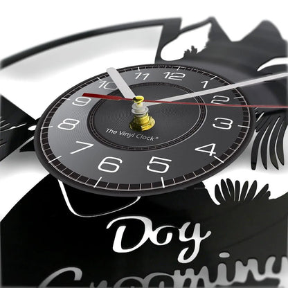 Dog Grooming Salon Vinyl Record Wall Clock Home Art Decor Scottish Terrier Puppy Dog Craft Wall Watch For Pet Shop Groomer Gift - Smoothy Home