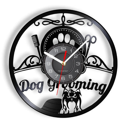 Dog Grooming Salon Vinyl Record Wall Clock Home Art Decor Scottish Terrier Puppy Dog Craft Wall Watch For Pet Shop Groomer Gift - Smoothy Home