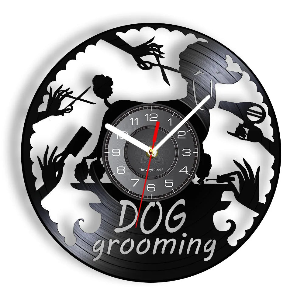 Dog Grooming Salon Vinyl Record Wall Clock Home Art Decor Scottish Terrier Puppy Dog Craft Wall Watch For Pet Shop Groomer Gift - Smoothy Home