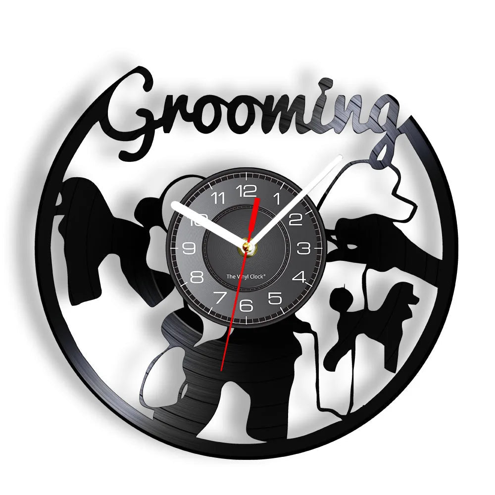 Dog Grooming Salon Vinyl Record Wall Clock Home Art Decor Scottish Terrier Puppy Dog Craft Wall Watch For Pet Shop Groomer Gift - Smoothy Home