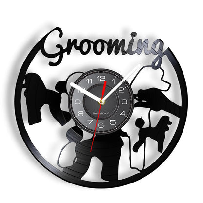 Dog Grooming Salon Vinyl Record Wall Clock Home Art Decor Scottish Terrier Puppy Dog Craft Wall Watch For Pet Shop Groomer Gift - Smoothy Home